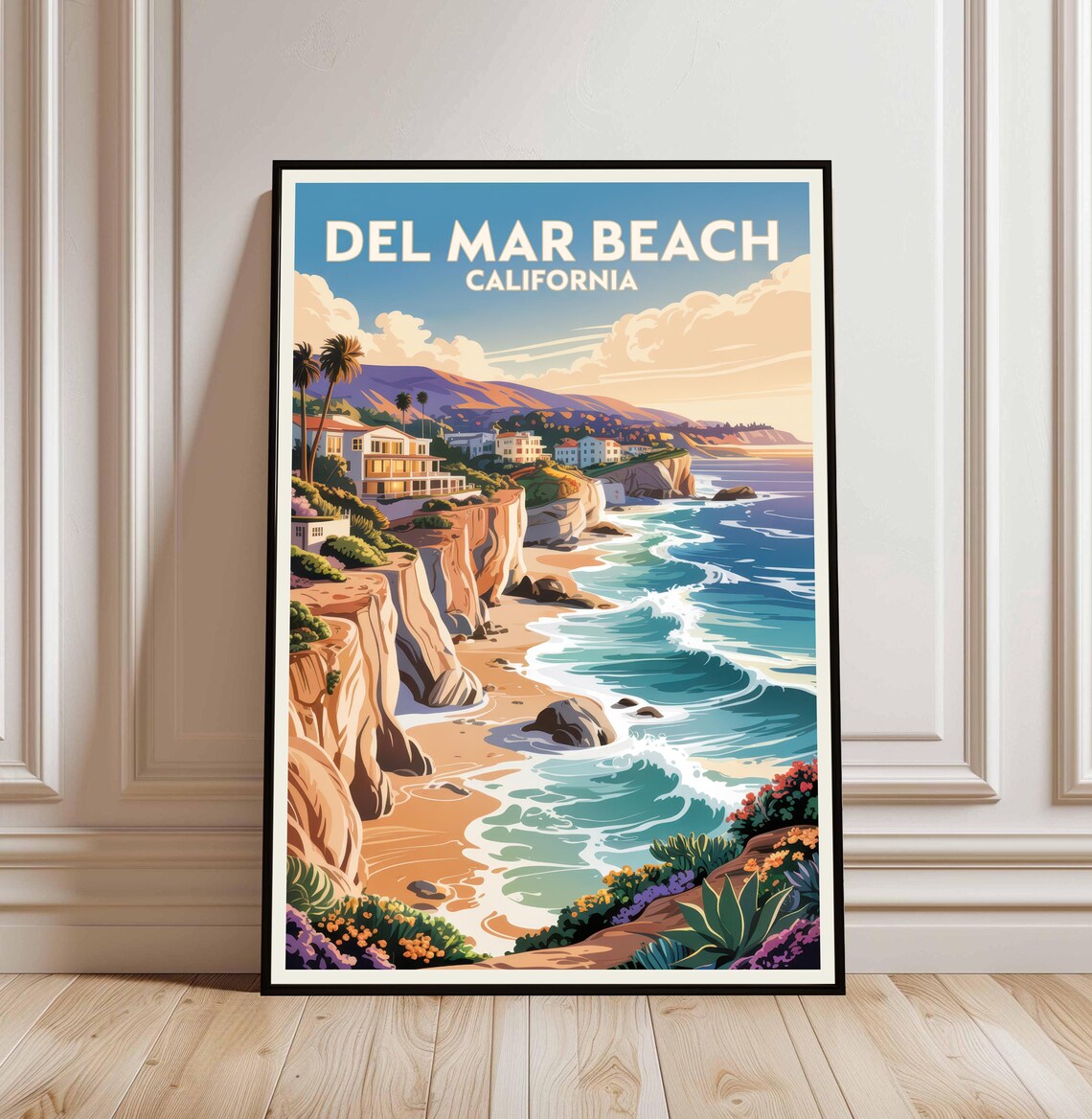 Del Mar Beach California Travel Cliff Coast Waves Vintage Surf Poster