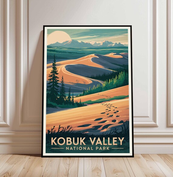 Kobuk Valley National Park Alaska Vintage Desert Sand Dunes Travel Poster