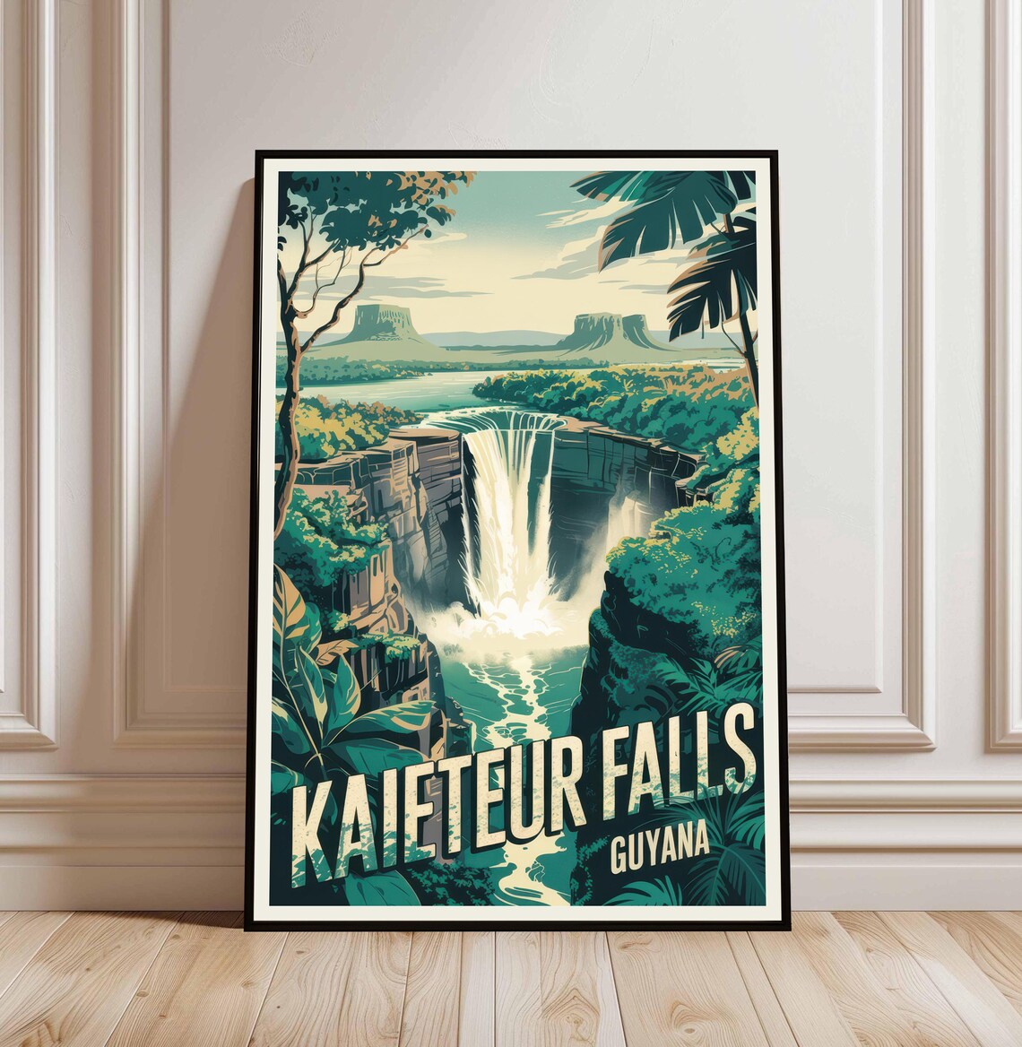 Kaieteur Falls Guyana Vintage Travel Landscape Waterfall Poster
