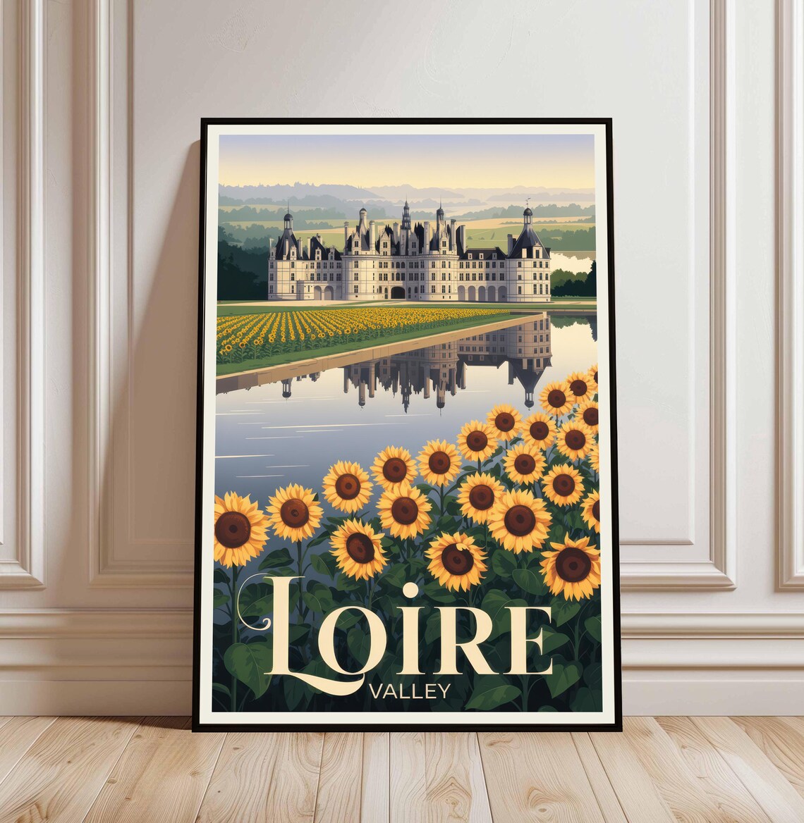 Loire Valley France Château Sunflowers Vintage Travel Poster