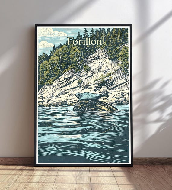 Forillon Travel Poster Vintage Seal Print National Park Wall Art Canada