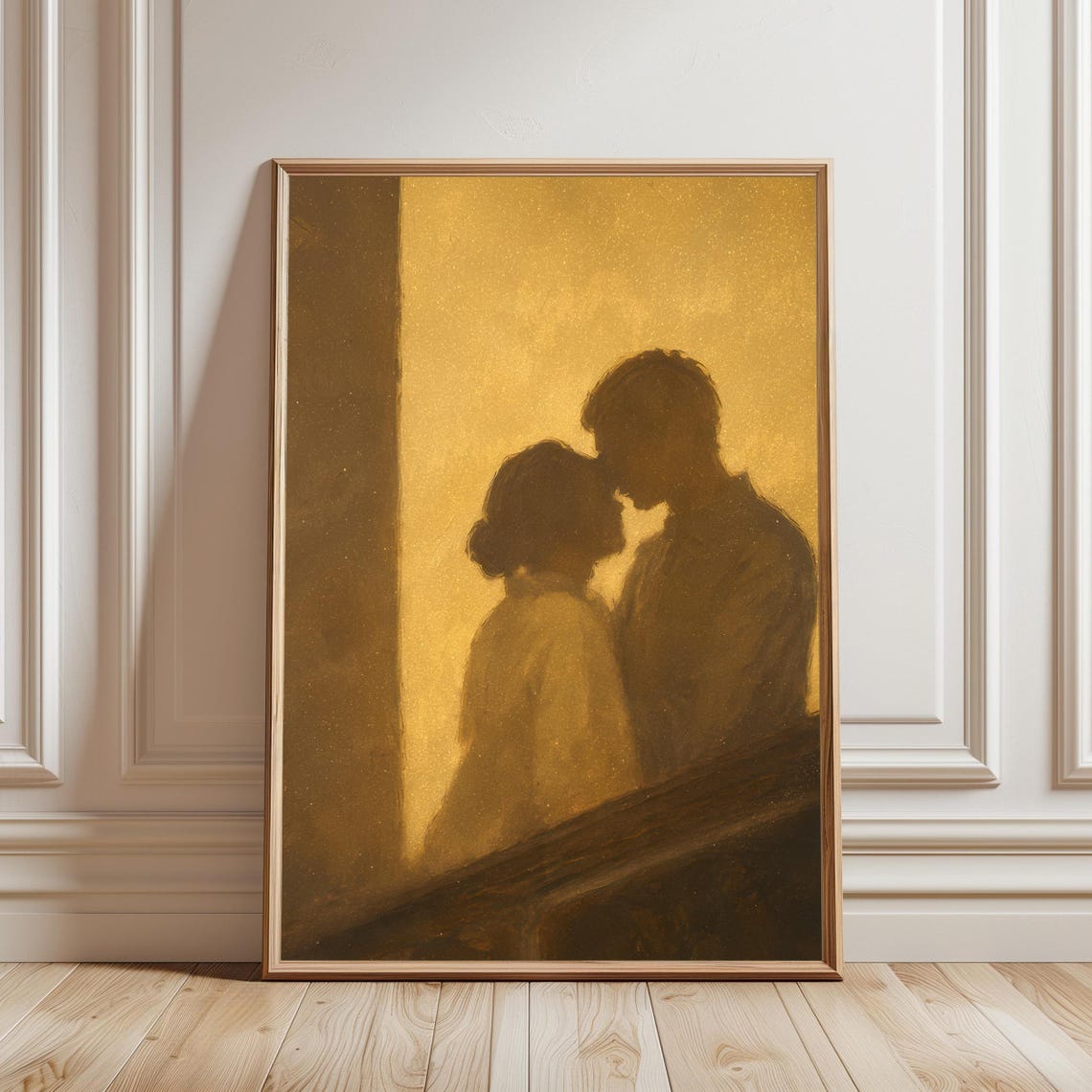 Golden Couple Embrace Silhouette Romantic Tender Love Art Poster