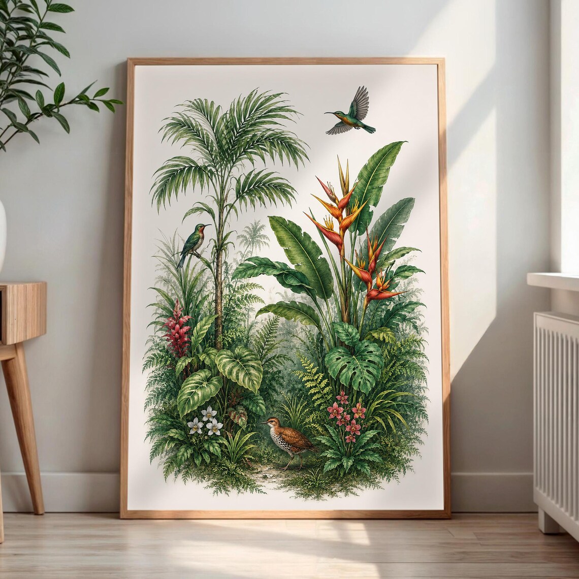 Tropical Rainforest Botanical Hummingbirds Bird of Paradise Poster