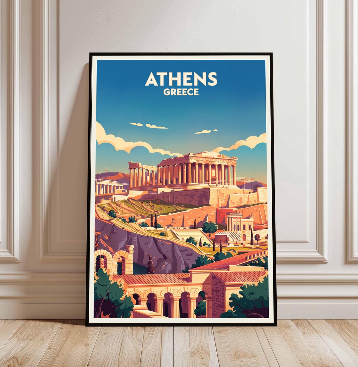 Athens Greece Acropolis Parthenon Ancient Ruins Vintage Travel Poster