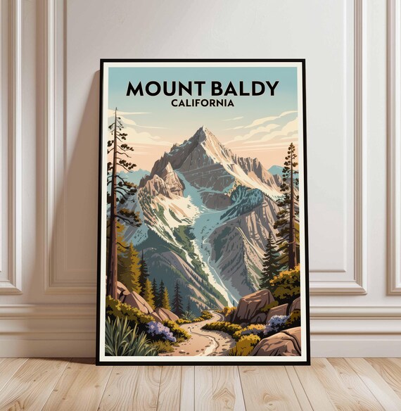 Mount Baldy California Vintage Travel Poster Mountain Trail Peak