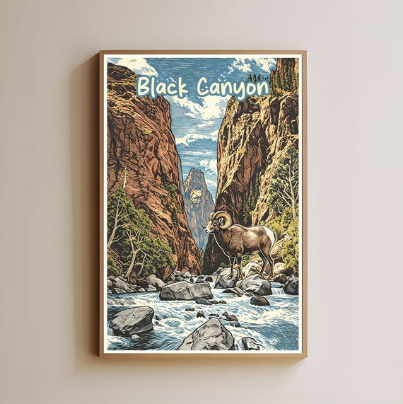 Black Canyon Of The Gunnison Print National Park Poster Bighorn Sheep Wall Art Vintage Travel Decor