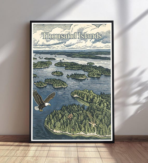 Thousand Islands Travel Poster St Lawrence River Print Vintage New York Wall Art Lake Ontario Decor