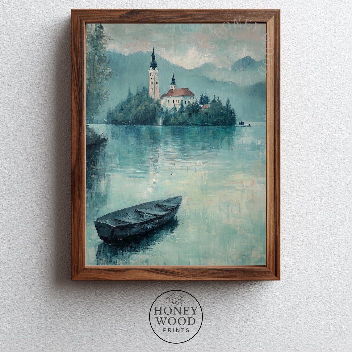 Lake Bled Misty Morning Island Church Vintage Landscape Print