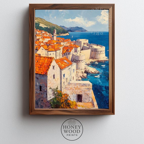 Dubrovnik Impressionist Coastal Painterly Cityscape With Terracotta Rooftops Adriatic Sea View Wall Art 254