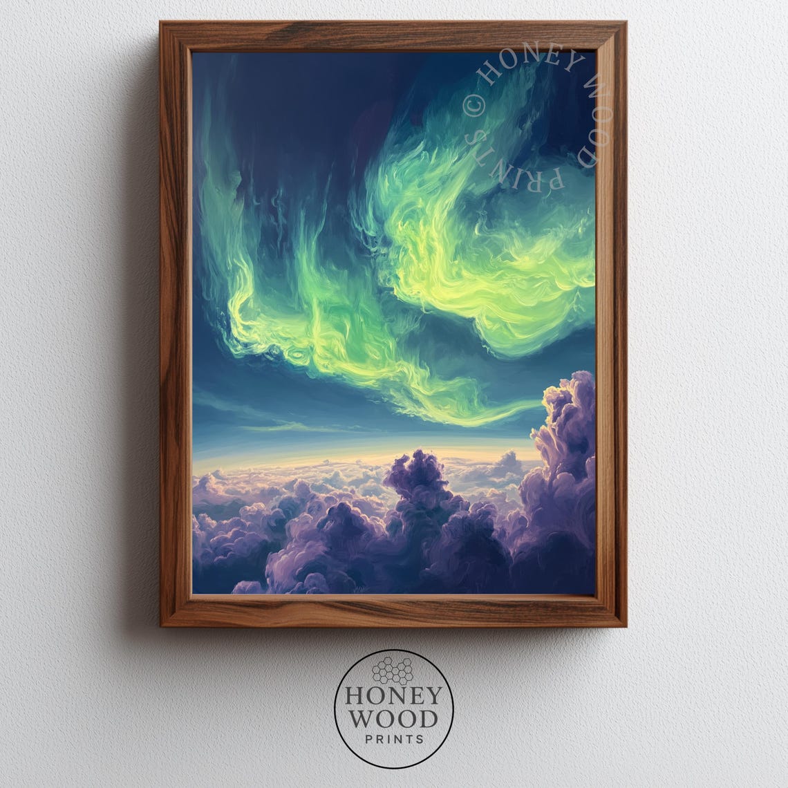 Moody Auroral Sky Wall Art Dreamy Green Aurora Landscape Celestial Night Scene Luminous Canvas Atmospheric Print 183
