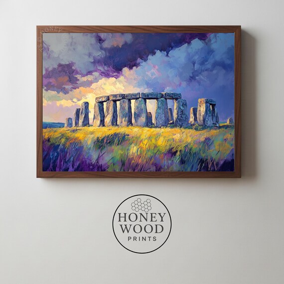 Moody Stonehenge Wall Art Dramatic Historic Landscape Expressive Painting Stormy Sky Colorful Meadow 42