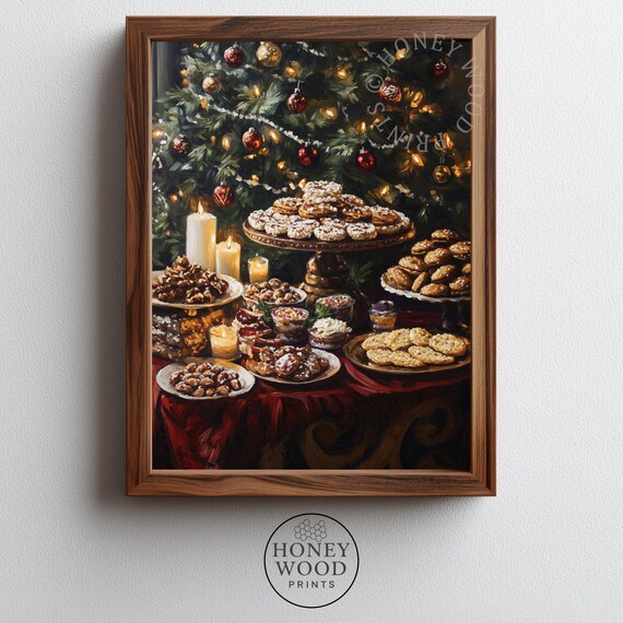 Christmas Treats Table with Cookies and Tree Festive Holiday Still Life Poster