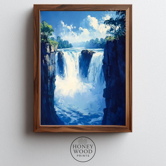 Majestic Victoria Falls Waterfall Art Bold Tropical Landscape Dramatic Jungle Cliffs Nature Serene Painterly Wall Decor 225