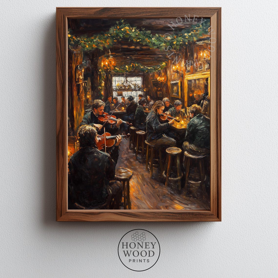 Vintage Irish Pub Music Session Fiddle Players Cozy Art Poster