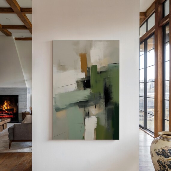 Modern Abstract Green Print Minimalist Geometric Wall Art Earthy Contemporary Painting For Home Decor