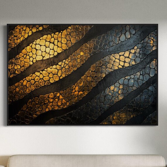 Gold Black Reptile Scale Texture Abstract Modern Glam Luxury Art Poster