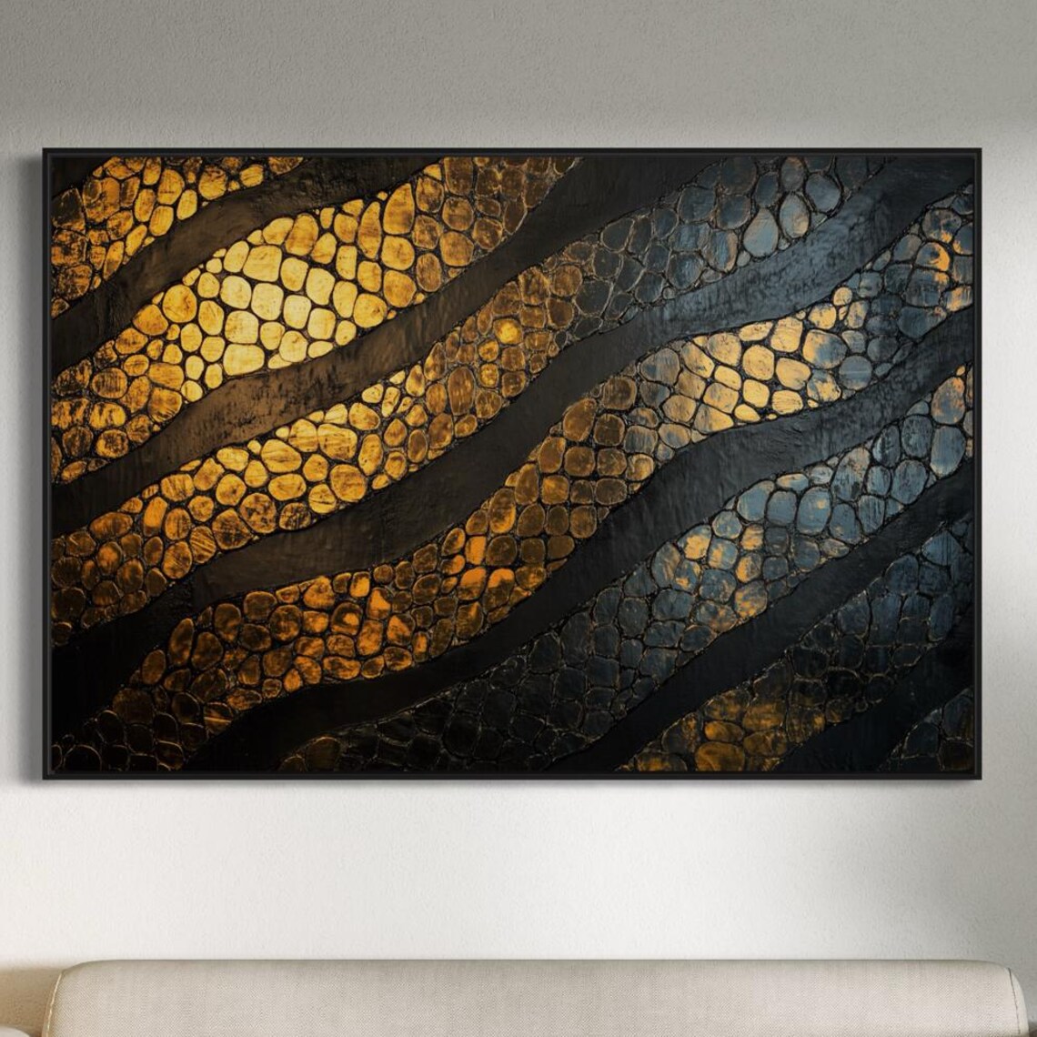 Gold Black Reptile Scale Texture Abstract Modern Glam Luxury Art Poster