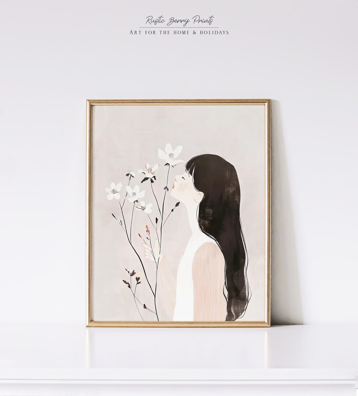 Fresh Spring Boho Woman With Flowers, Nursery Decor