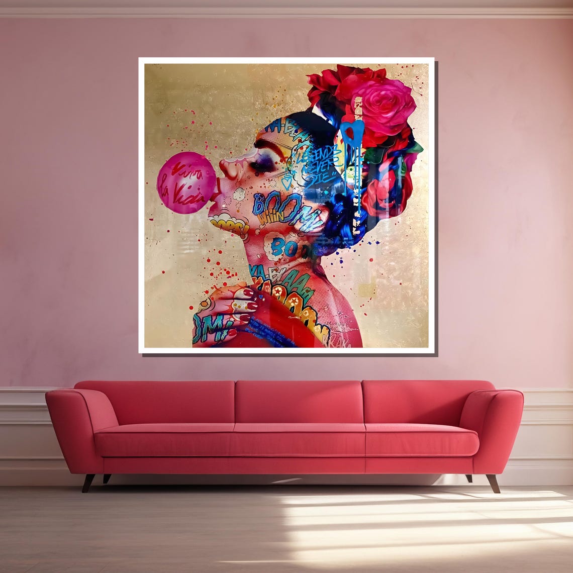 Vibrant Street Art Portrait Of A Woman With Bubblegum And Graffiti Accents For Bold Home Decor - Image 3