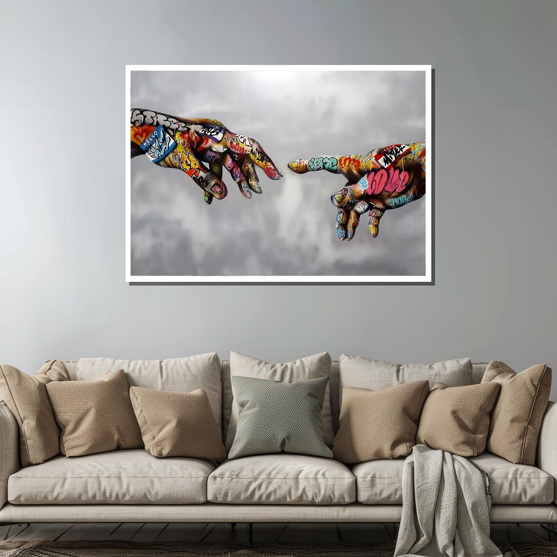 Graffiti Tattooed Hands Creation of Adam Touch Street Art Poster - Image 3