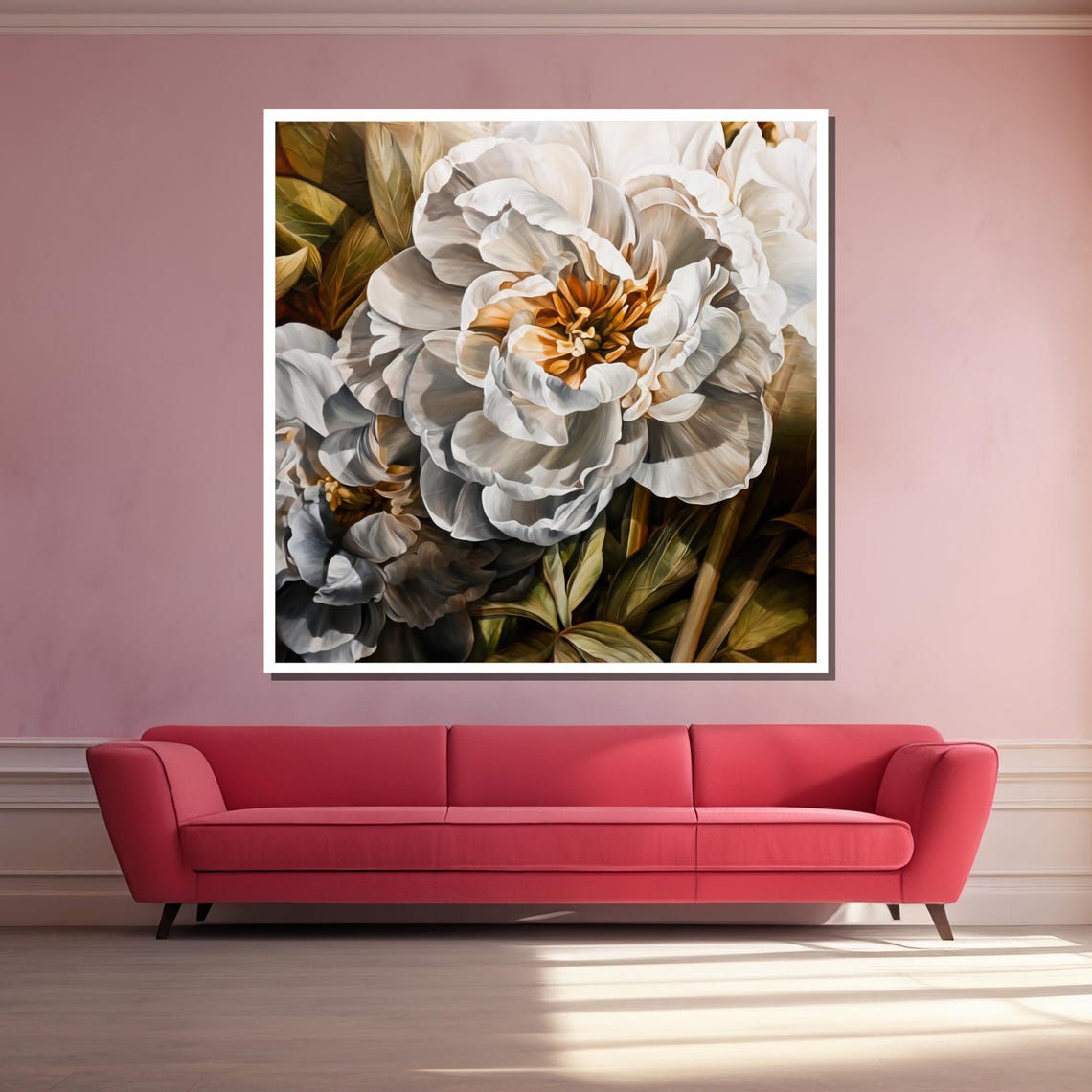 Elegant White Peony Flower Close-Up Painterly Floral Art Poster - Image 3