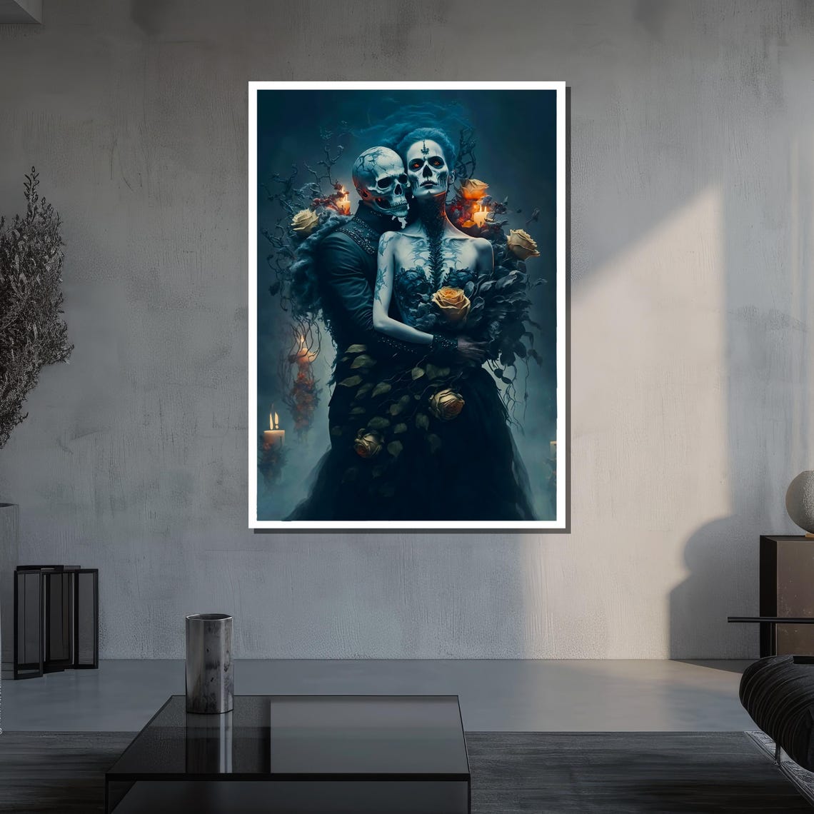 Gothic Skeleton Couple Art Dark Romantic Art Print Dark Fantasy Wall Decor - Image 3