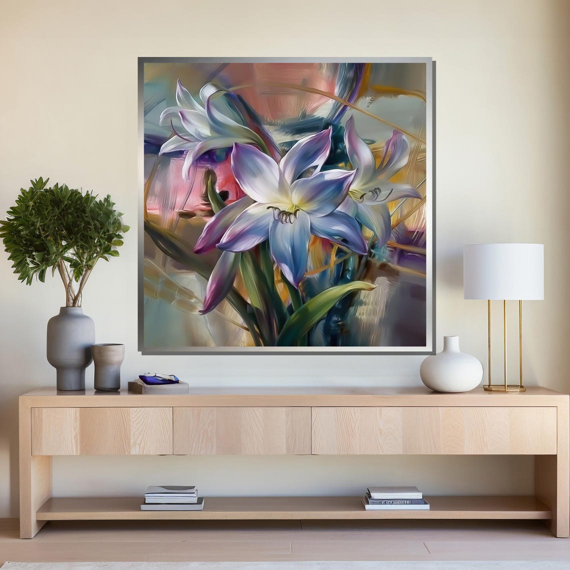 Vibrant Purple and Blue Lily Impressionist Botanical Floral Art Poster - Image 4