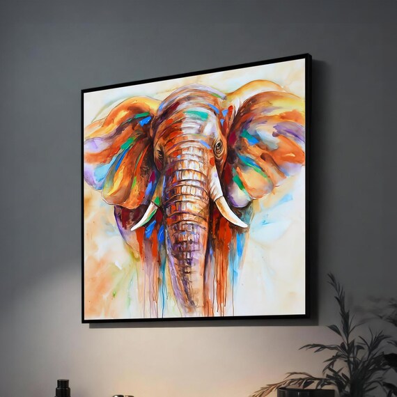 Colorful Elephant Head Abstract Safari Wildlife Poster for Living Room
