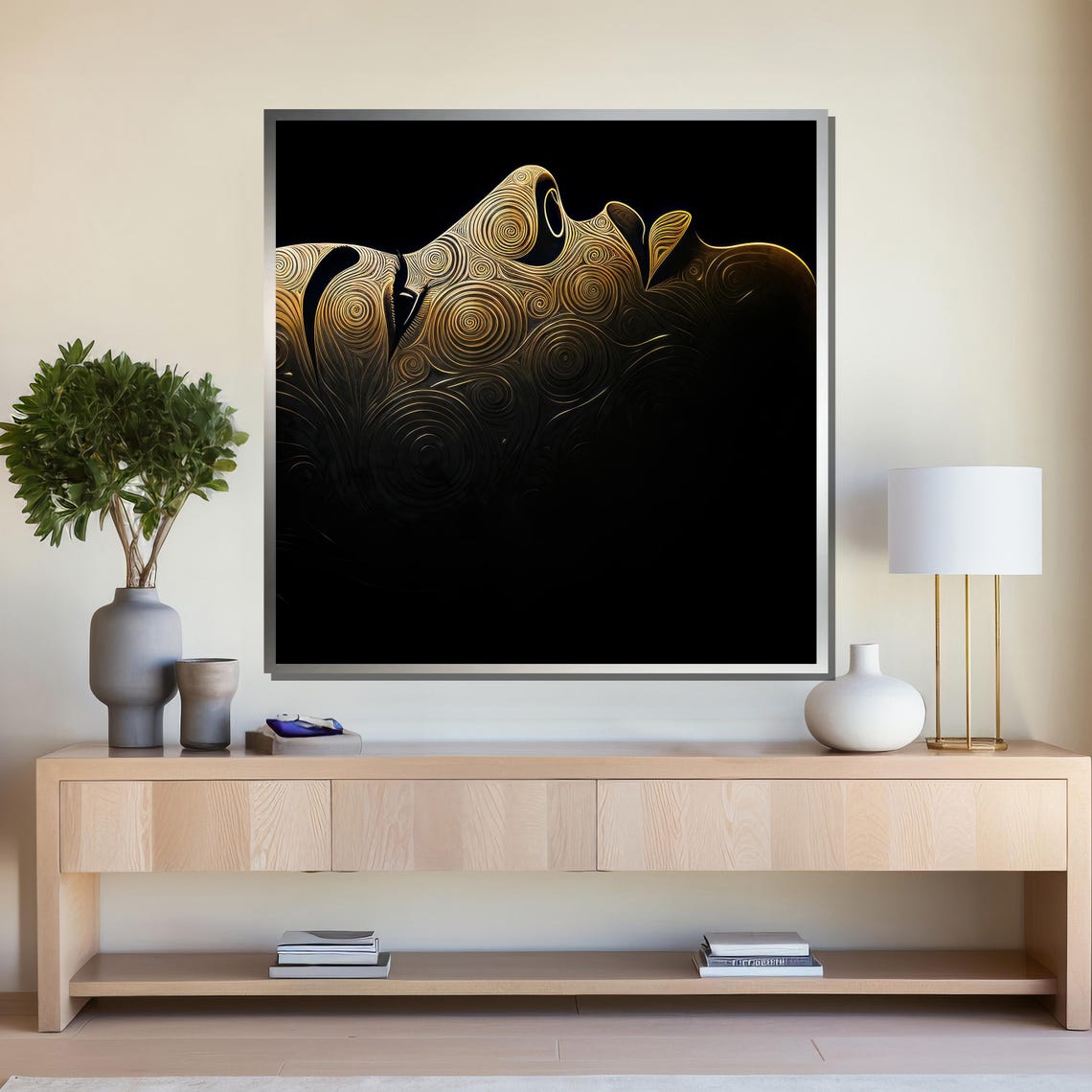 Golden Swirl Face Profile Black Background Abstract Art Poster - Image 4