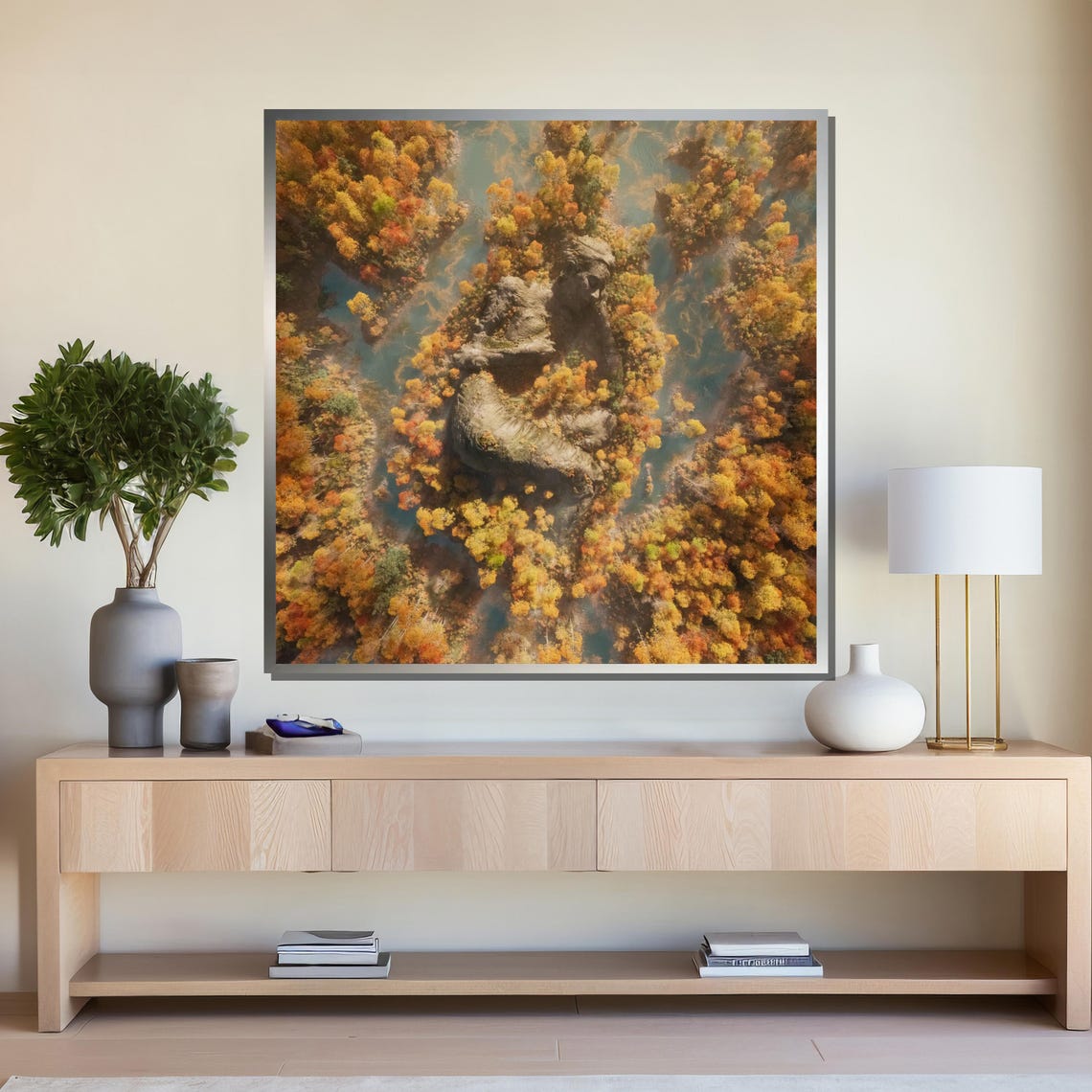 Aerial Autumn Forest With Hidden Woman's Face Double Exposure Poster - Image 4