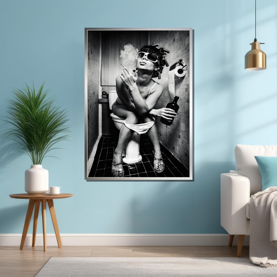 Cheeky Vintage Style Photo Of Woman Smoking In Bathroom Poster - Image 4