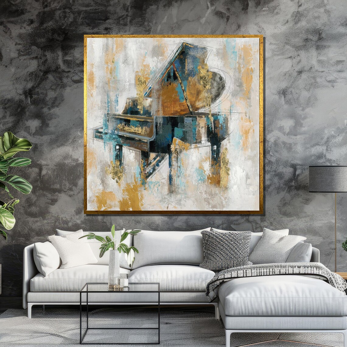 Abstract Grand Piano in Blue and Gold Music Poster for Music Room - Image 6