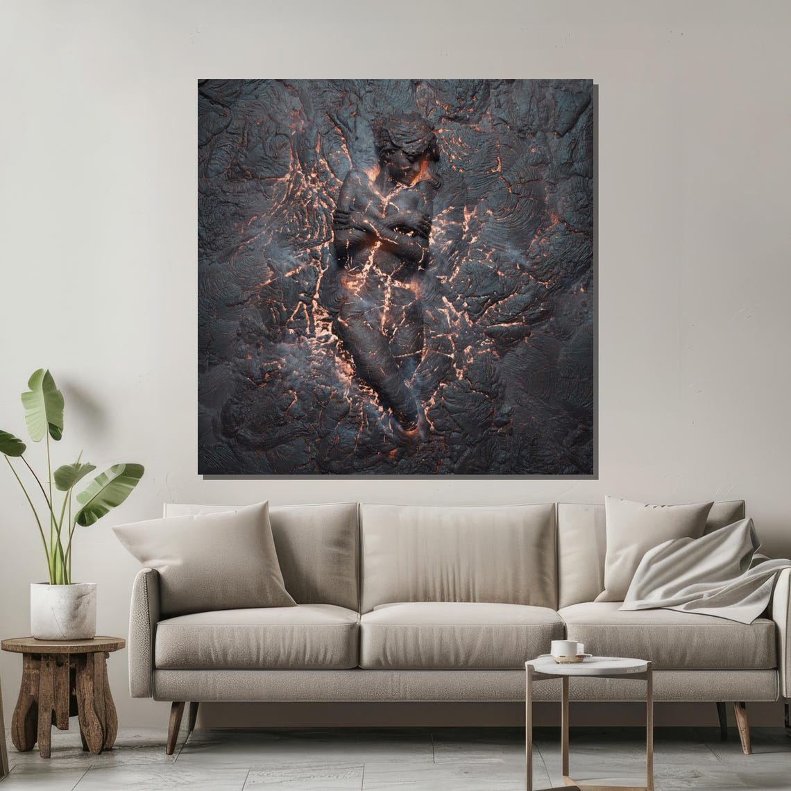 Woman's Figure Emerging From Glowing Volcanic Lava Rock Art Poster - Image 2