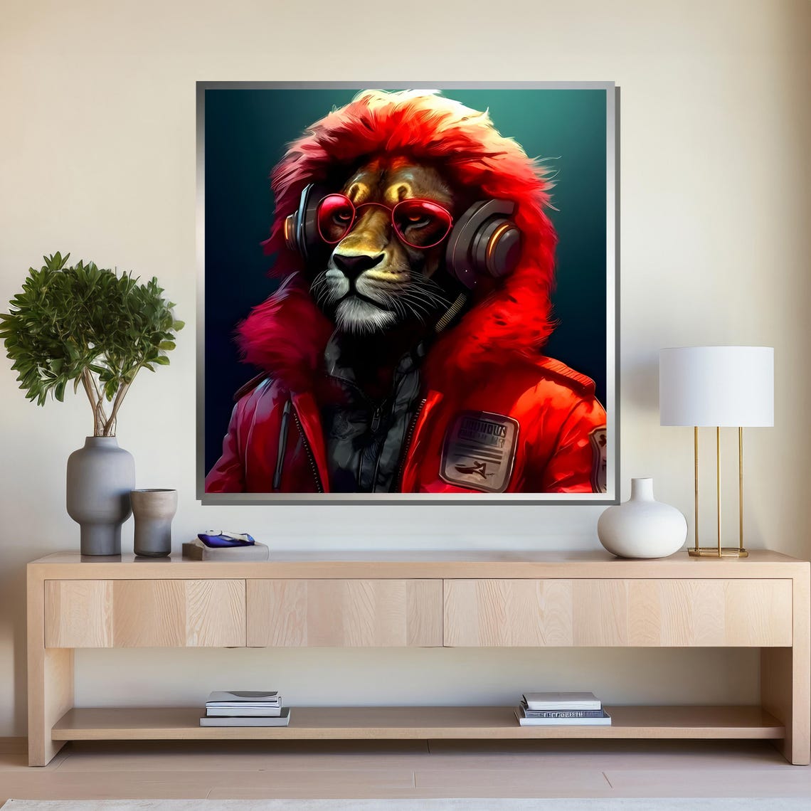 Stylish Lion Painting Art Majestic King Of The Jungle In Trendy Outfit A Bold And Unique Wall Decoration - Image 4