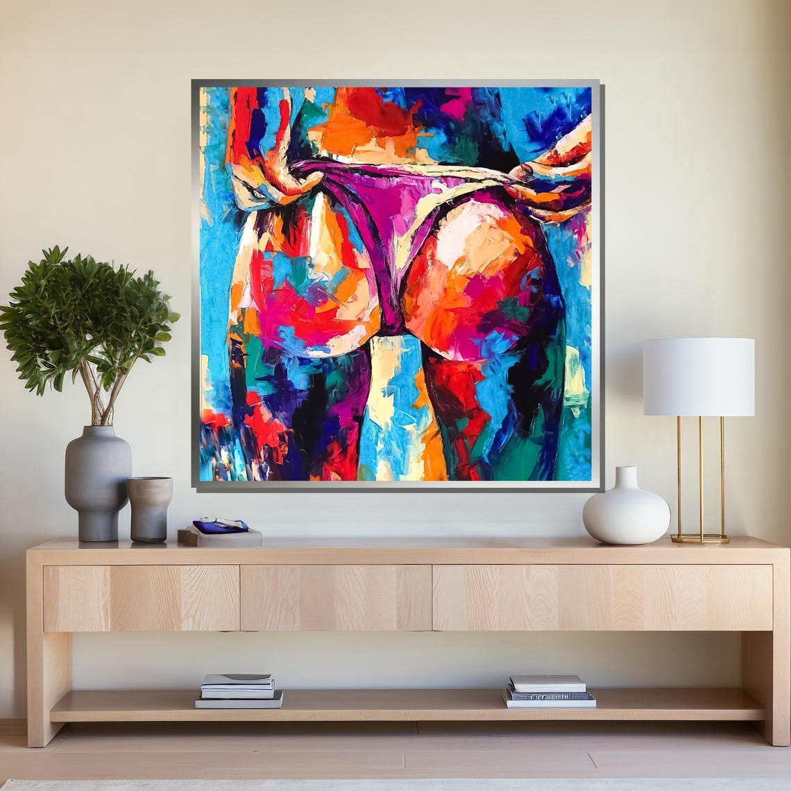 Bold And Colorful Abstract Nude Painting On Modern Pop Art For Home Bedroom Or Living Room Wall Decor - Image 4