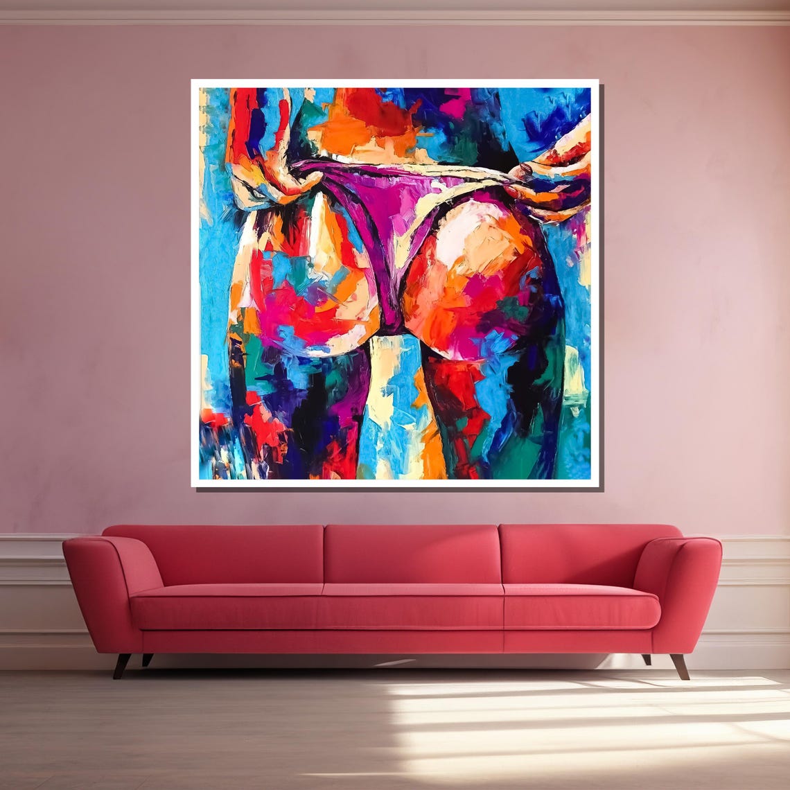 Bold And Colorful Abstract Nude Painting On Modern Pop Art For Home Bedroom Or Living Room Wall Decor - Image 3