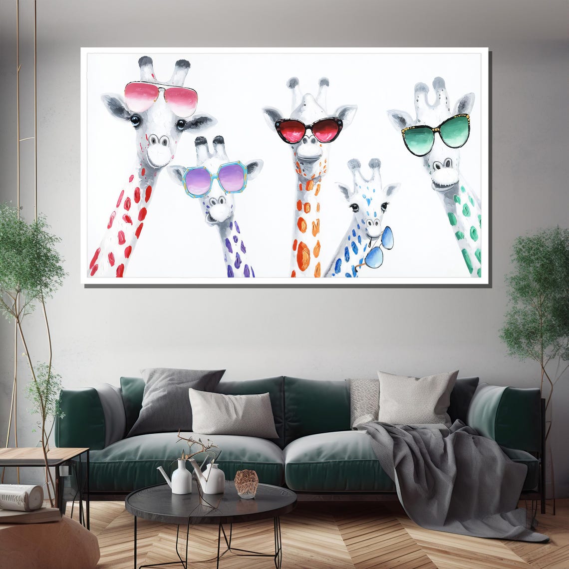 Five Playful Giraffes Wearing Colorful Sunglasses Funny Wall Poster - Image 3