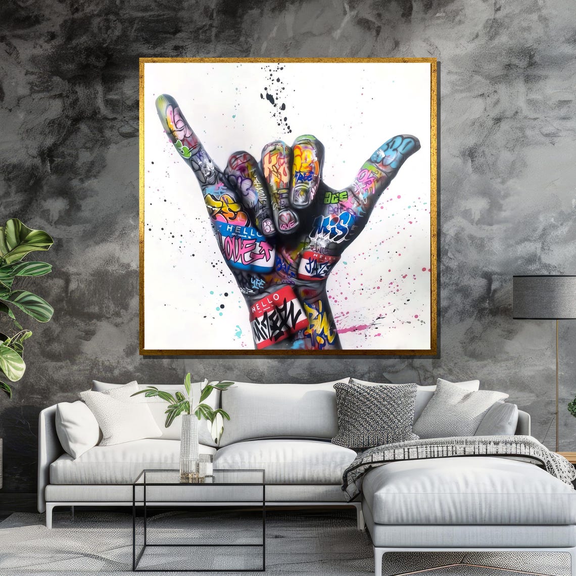 Bold Street Art Colorful Graffiti Hand Gesture Painting Perfect For Modern Home Decor Shaka Symbol In Contemporary Art - Image 6