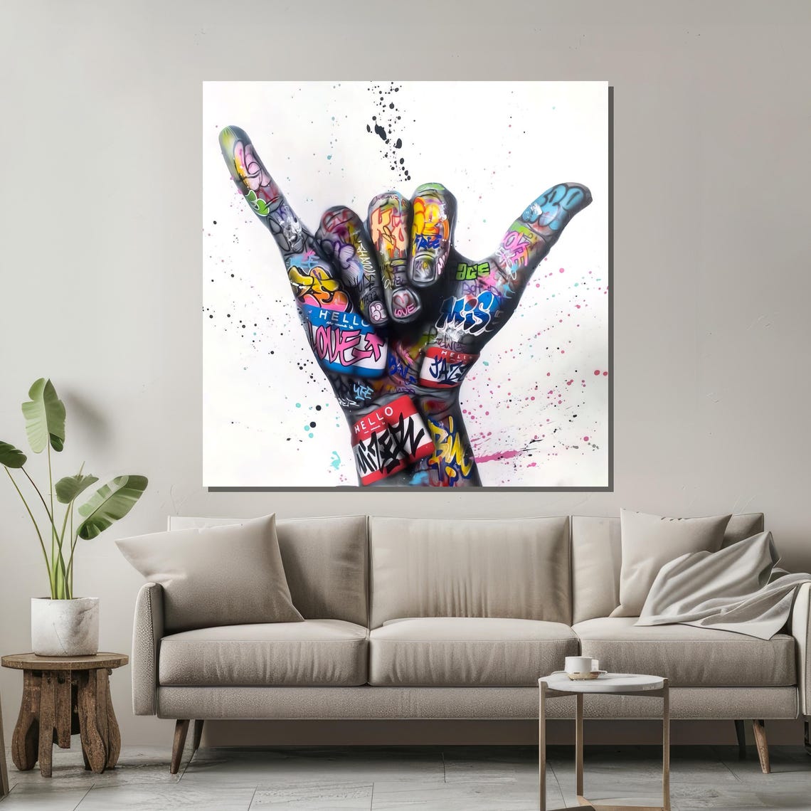 Bold Street Art Colorful Graffiti Hand Gesture Painting Perfect For Modern Home Decor Shaka Symbol In Contemporary Art - Image 2