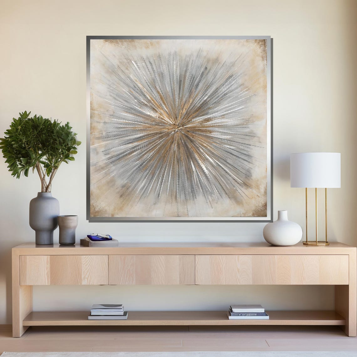 Radiant Silver And Gold Sunburst Abstract Modern Decor Poster - Image 4