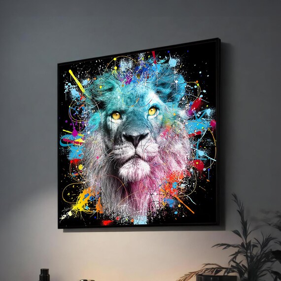 Colorful Graffiti Paint Splash Lion Head Bold Modern Art Poster