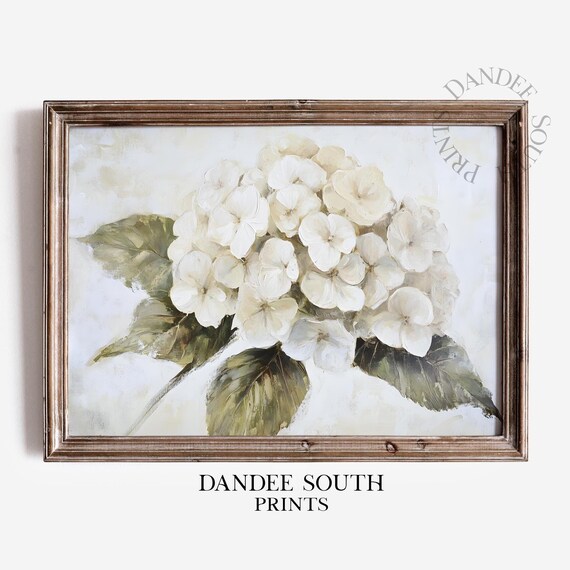White Hydrangea Bloom Minimalist Floral Oil Painting Elegant Wall Art