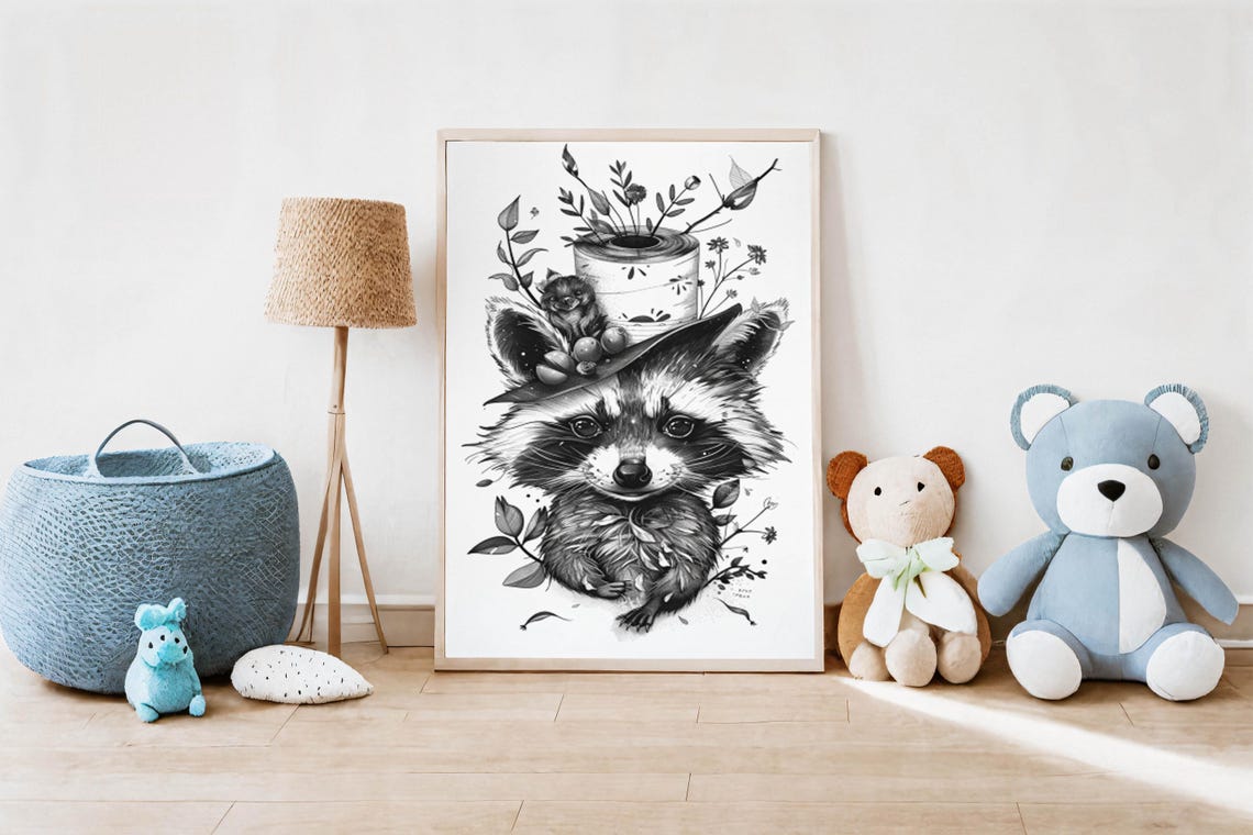 Raccoon Bathroom Art Raccoon Toilet Paper Poster Raccoon Painting Raccoon Abstract Print Raccoon Boho Art Raccoon Home Decor - Image 2
