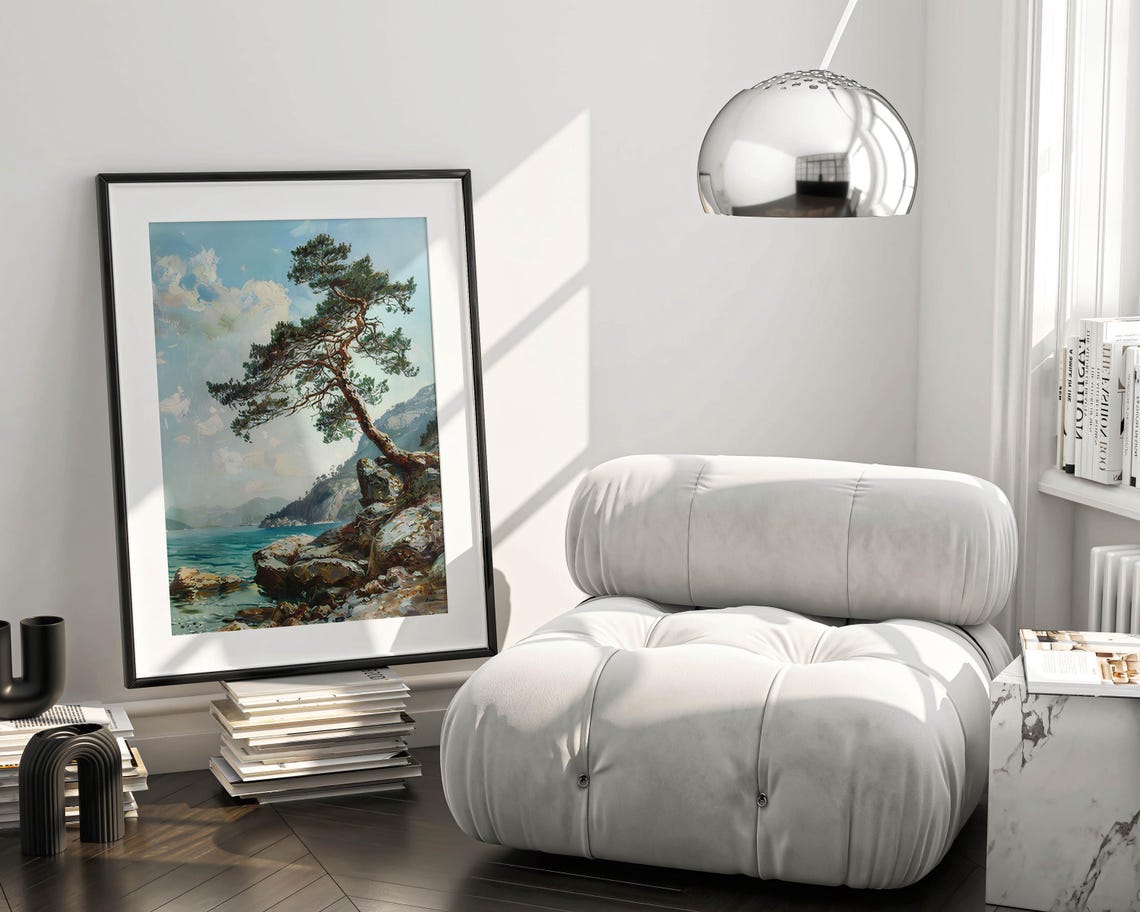Lone Pine Tree Leaning Over a Rocky Seaside Cliff Art Poster - Image 6