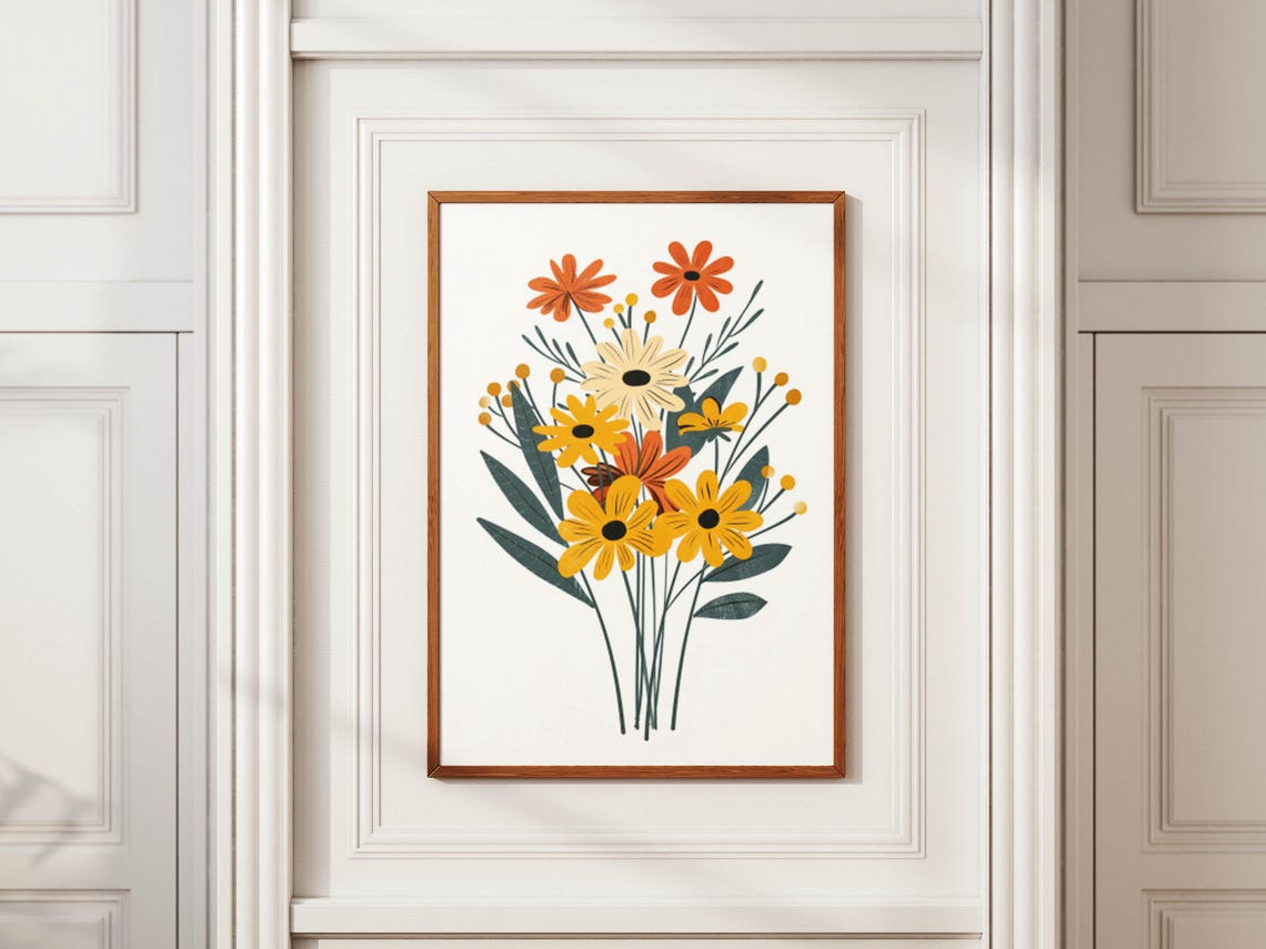 Colorful Daisy Bouquet Modern Flat Floral Illustration Art Poster