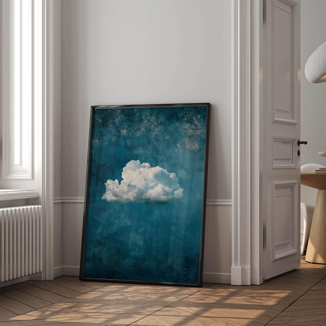White Cloud Print, Blue Sky Retro Minimalist - Image 5