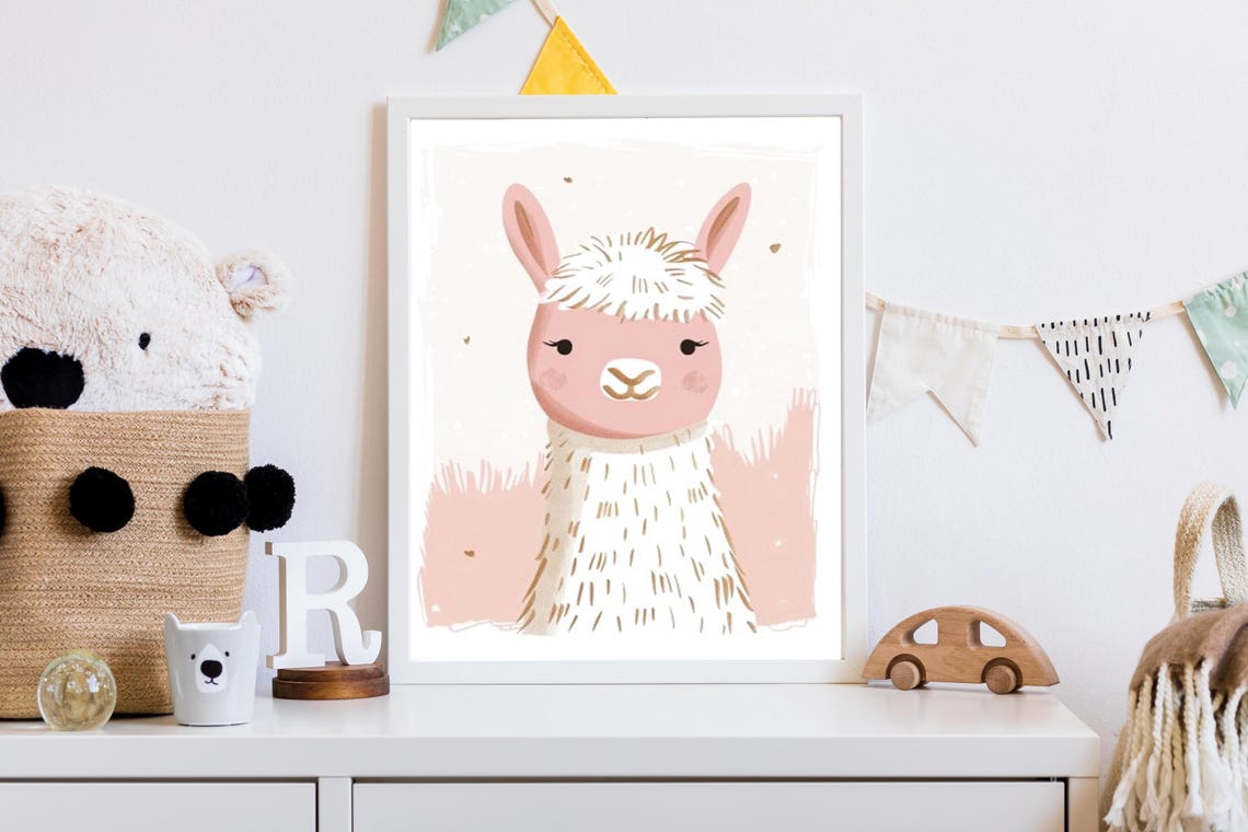 Sweet Pink Llama Nursery Illustration for a Kids Room Poster - Image 6