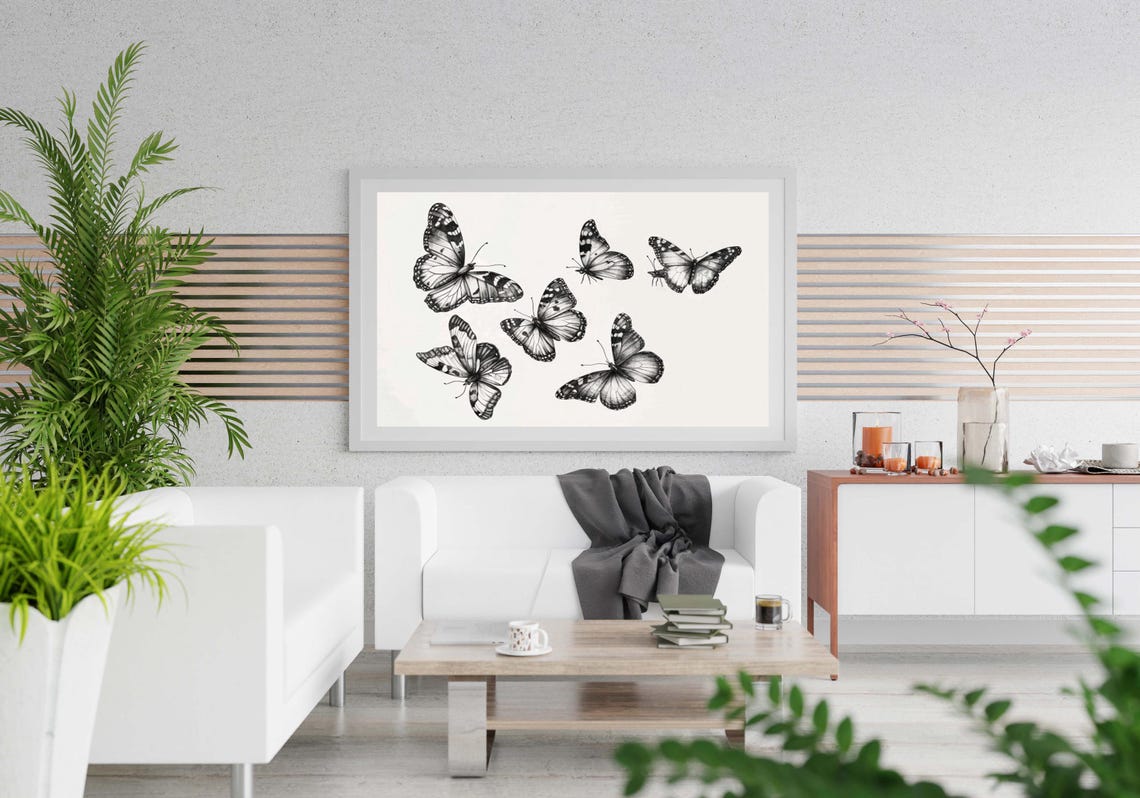 Monochrome Butterfly Specimen Sketches in Landscape Format Poster - Image 3