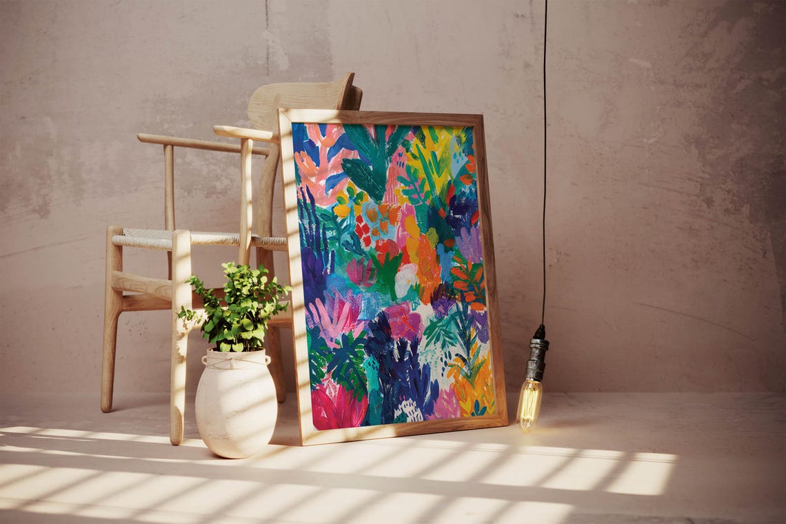 Bold Colorful Abstract Botanical Painting in Pink and Purple Poster - Image 3