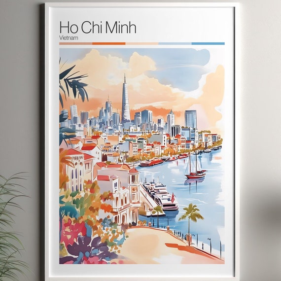 Ho Chi Minh Print Soft Colors Travel Poster Colourful Wall Vietnam City Art Decor
